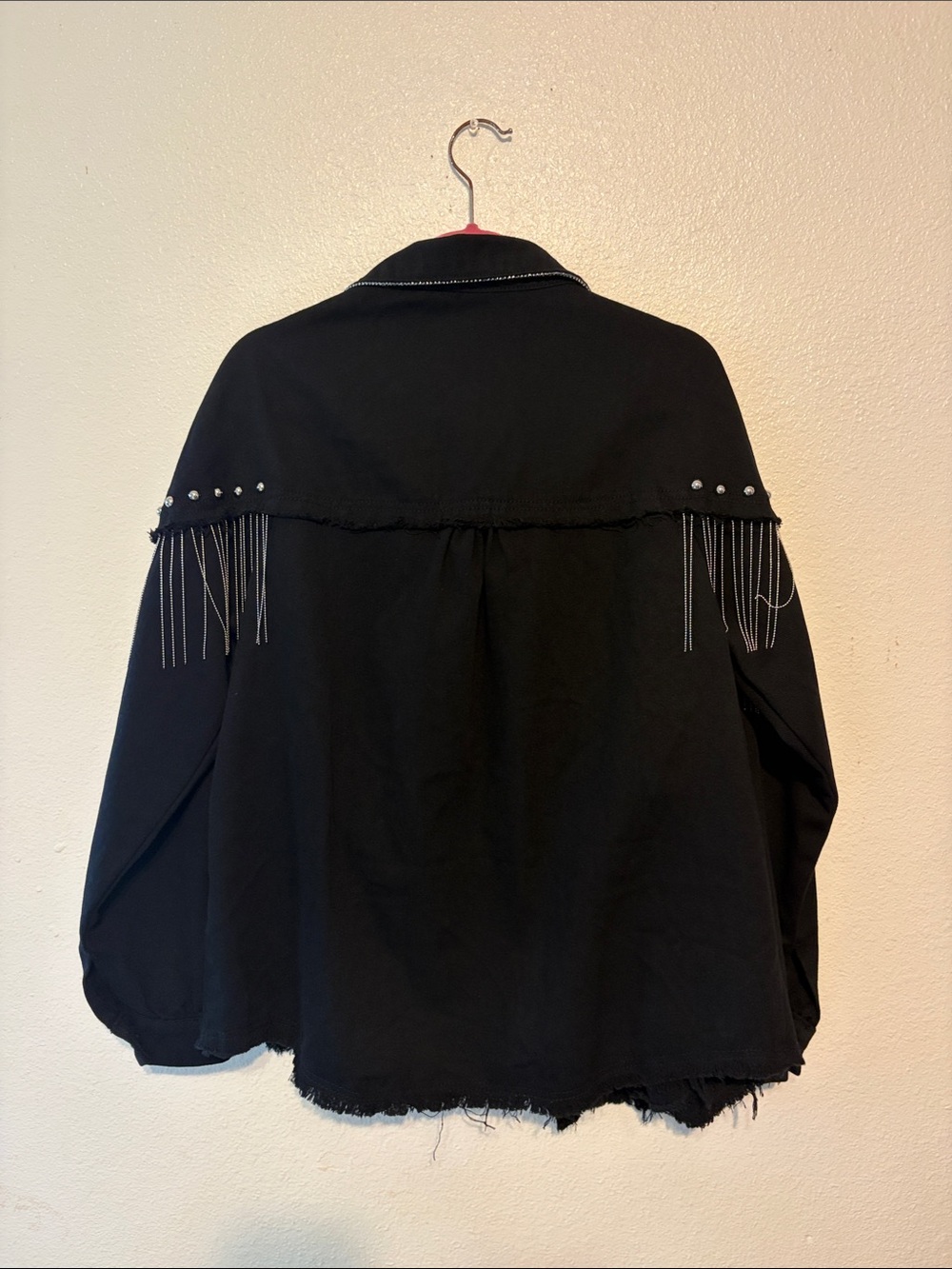 Black Fringe Studded Button-Up Jacket - Picture 5 of 5